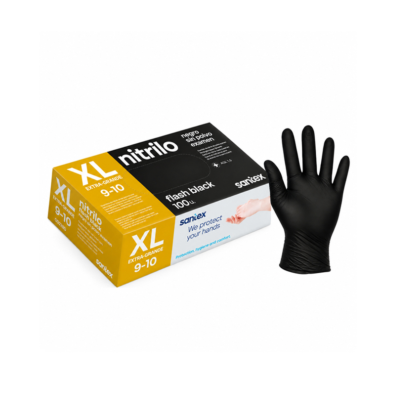 GUANTE NITRILO FLASH BLACK T/XL, PAQ/100 UDS